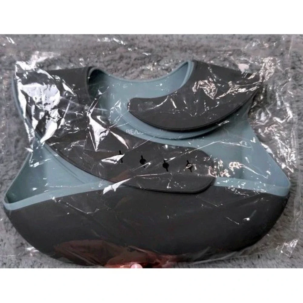 Bear&Joy Silicone Bibs Kids OS Gray Light Blue 2-Pack Waterproof Crumb Catcher